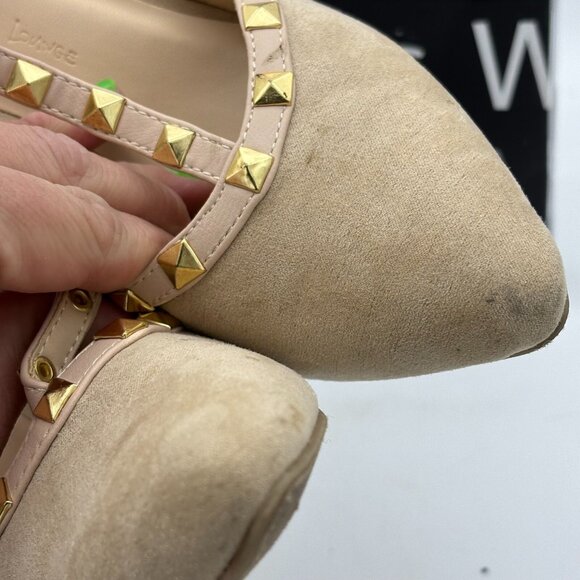 Wild Diva Heels Studded Beige & Gold Stiletto Buckle Accent Pointed Closed Toe - Picture 4 of 6